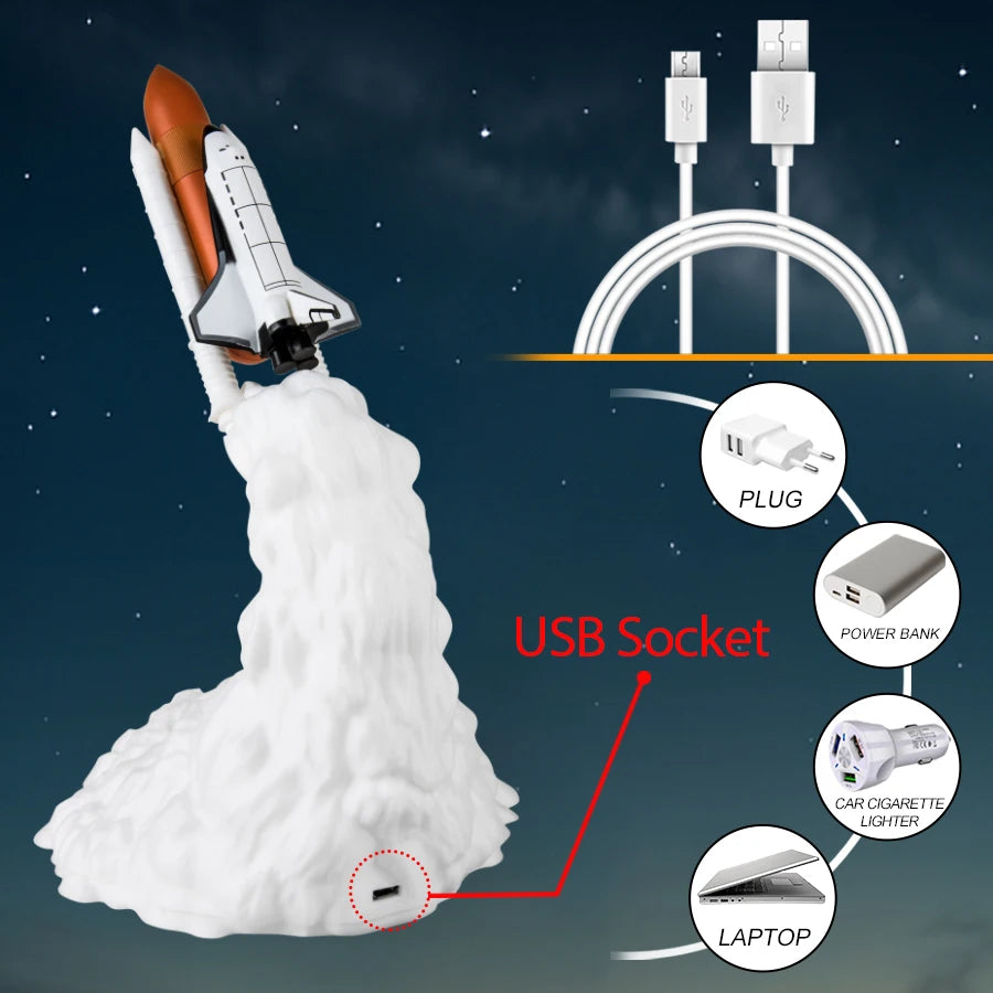 3D Space Shuttle Rocket Night Lamp USB