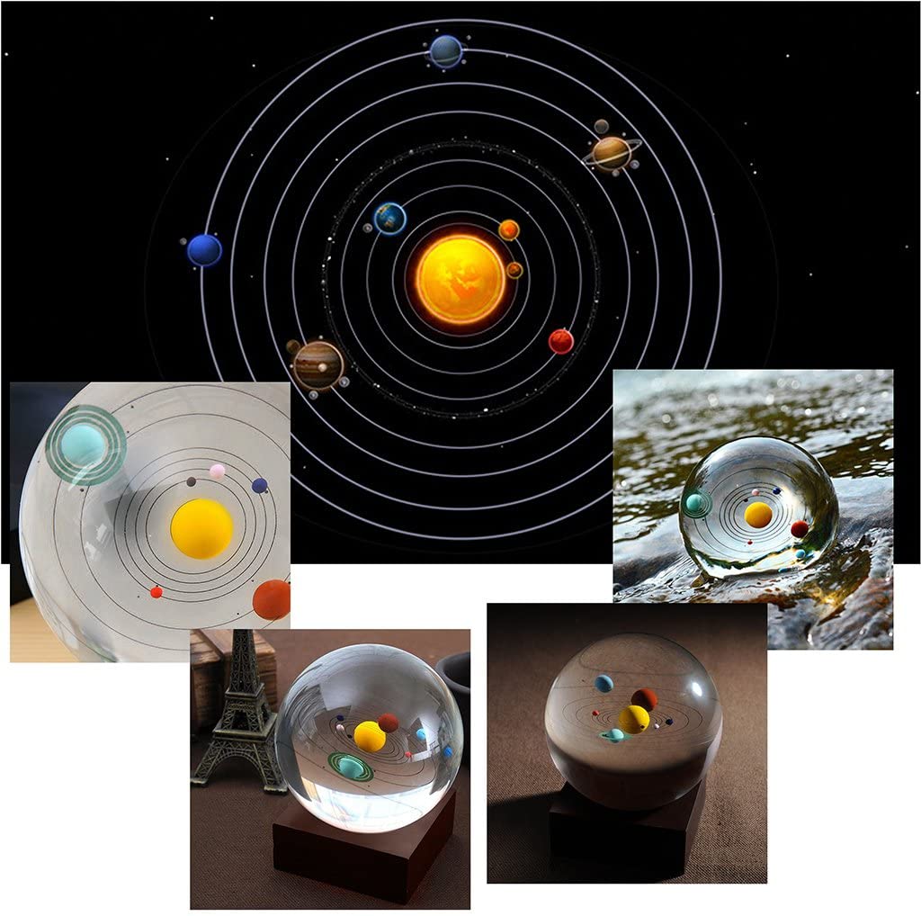 Solar System Crystal Ball with Wood Stand