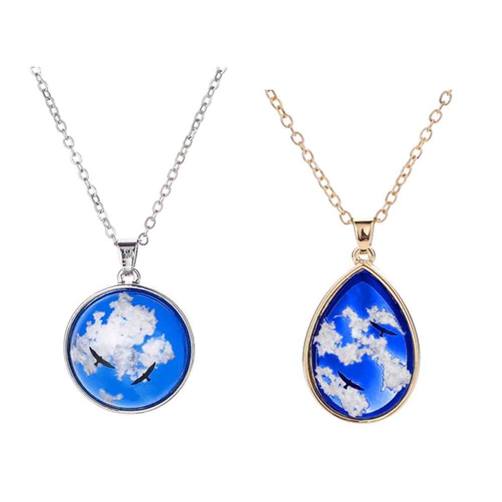 Blue Sky White Clouds Eagle Pattern Clear Resin Women Man Pendant