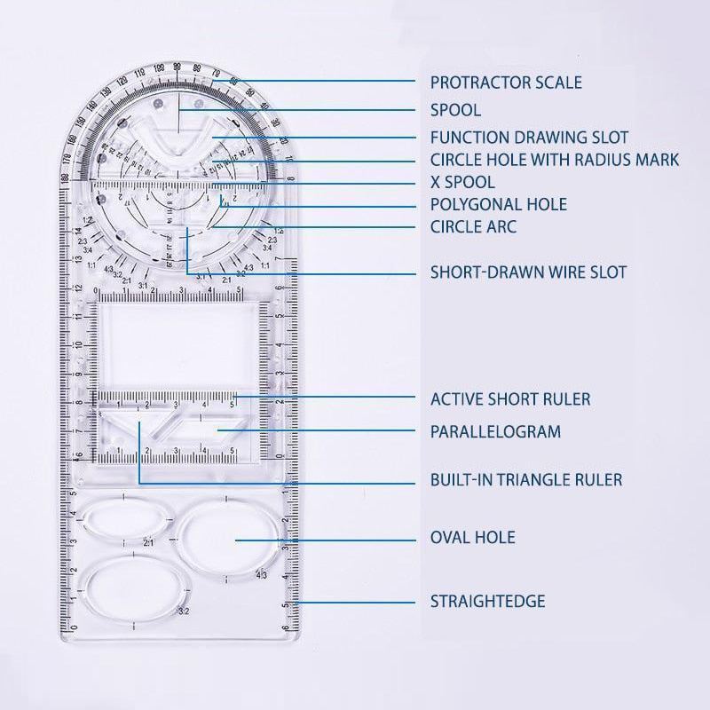 Multifunctional Geometric Ruler Geometric Drawing Template Measuring T –  GreaterMarts