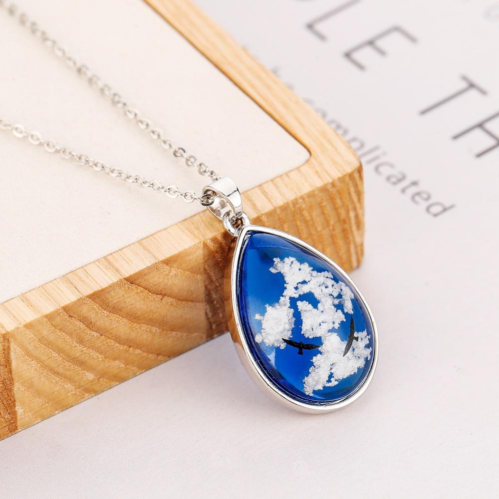 Blue Sky White Clouds Eagle Pattern Clear Resin Women Man Pendant