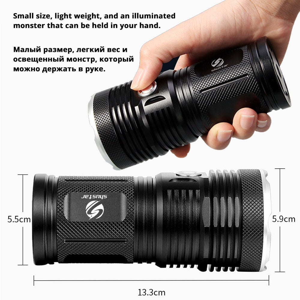 Powerful LED Flashlight with 18 x T6 LED Lamp bead waterproof searchlight
