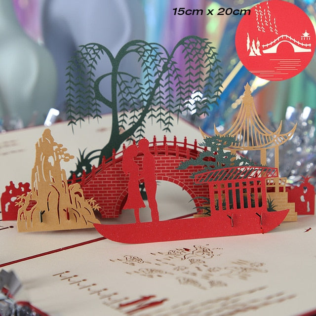 3D Pop Up Engagement Cards Lovers Wedding Invitation Greeting Cards