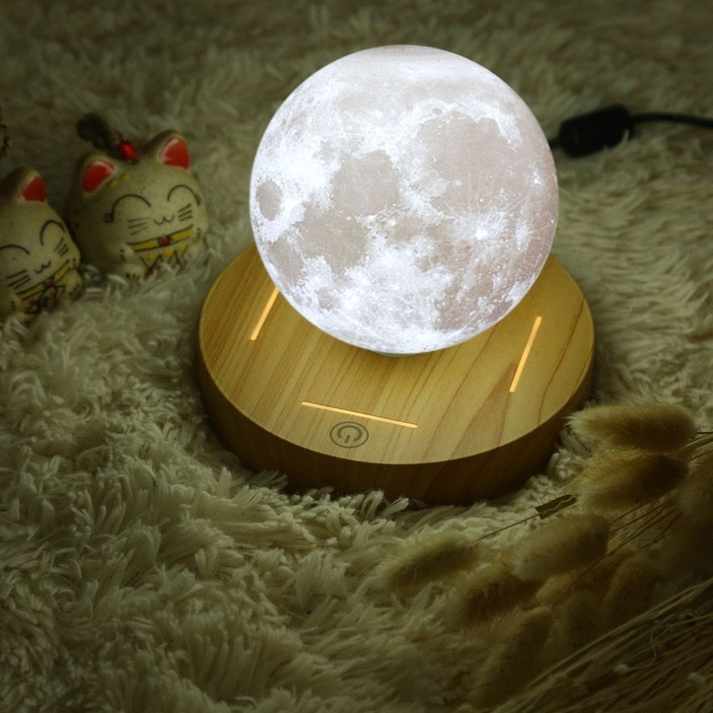 Magnetic Levitating 3D Wooden Base Moon Lamp