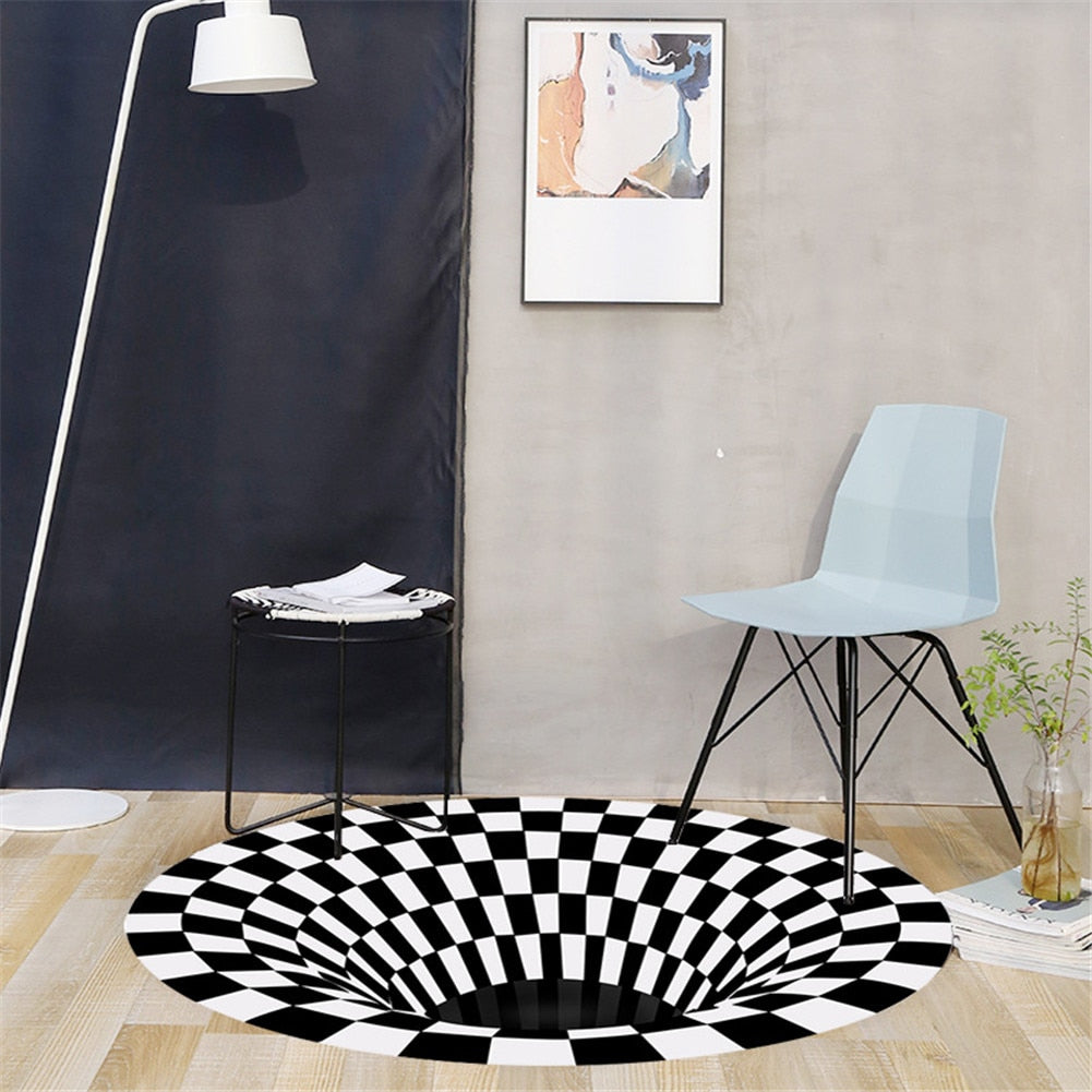 3D Carpet Round Floormat Black White