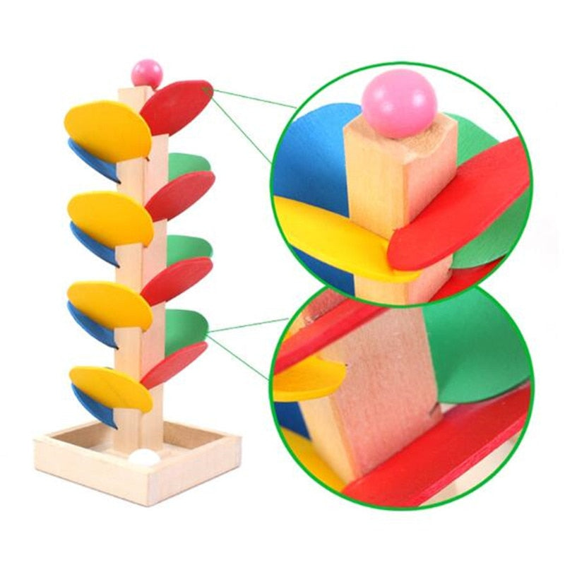 Montessori Educational toy Blocks Wooden Tree Marble Ball Run