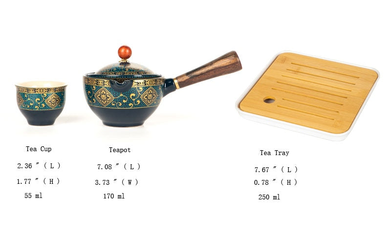 Portable Flowers Teapot With Wooden Handle Side-handle Pot Cup