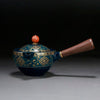 Portable Flowers Teapot With Wooden Handle Side-handle Pot Cup