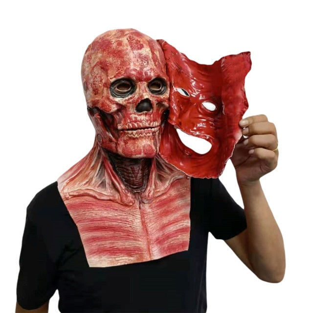 Bloody Skull Head Halloween Double-Layer Ripped Mask