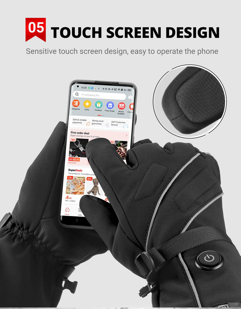 Waterproof Heated Touch Screen Motorcycle Gloves